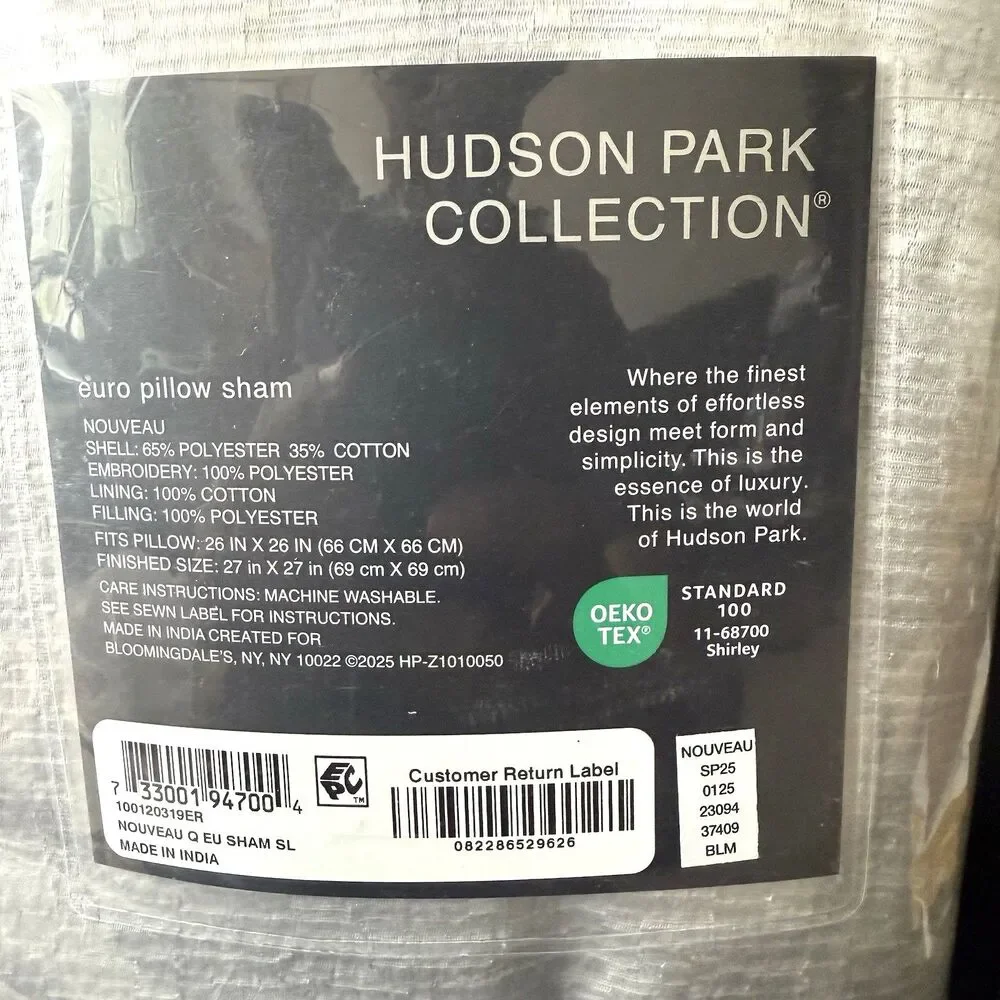 Hudson Park Nouveau Quilted EURO Sham Silver Color - Retail $150